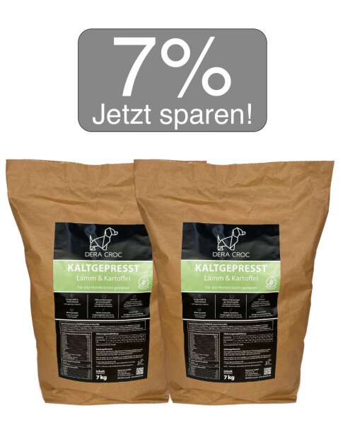 Kaltgepresst Lamm & Kartoffel getreidefrei - 2 x 7 kg | DERA CROC