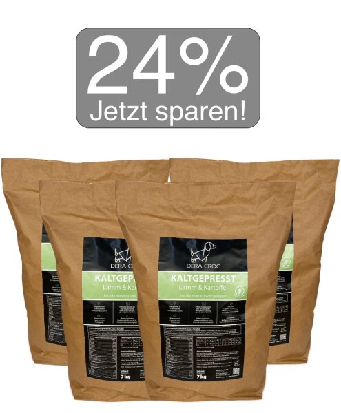 Kaltgepresst Lamm & Kartoffel getreidefrei - 4 x 7 kg | DERA CROC
