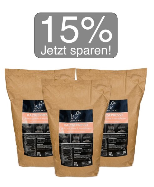 Kaltgepresst Lachs mit Hirse & Heidelbeere 3 x 7 kg | DERA CROC
